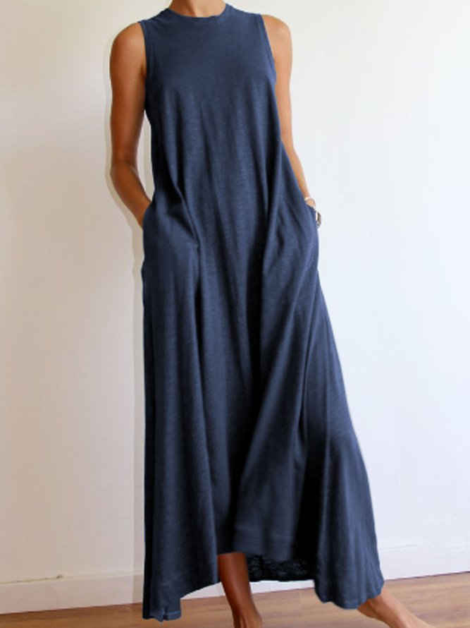 Round Neck Loosen Solid Knitting Dress