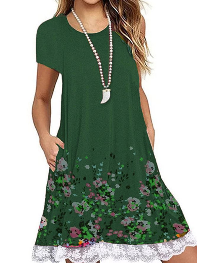 Crew Neck Women Knitting Dress Shift Daily Casual Floral Knitting Dress