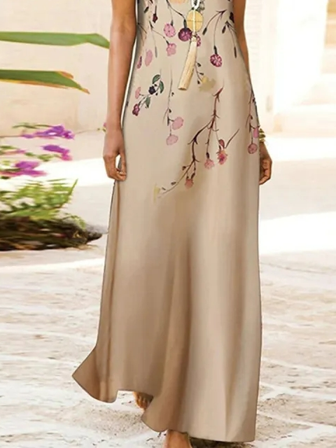 Loose Crew Neck Casual Floral Dress