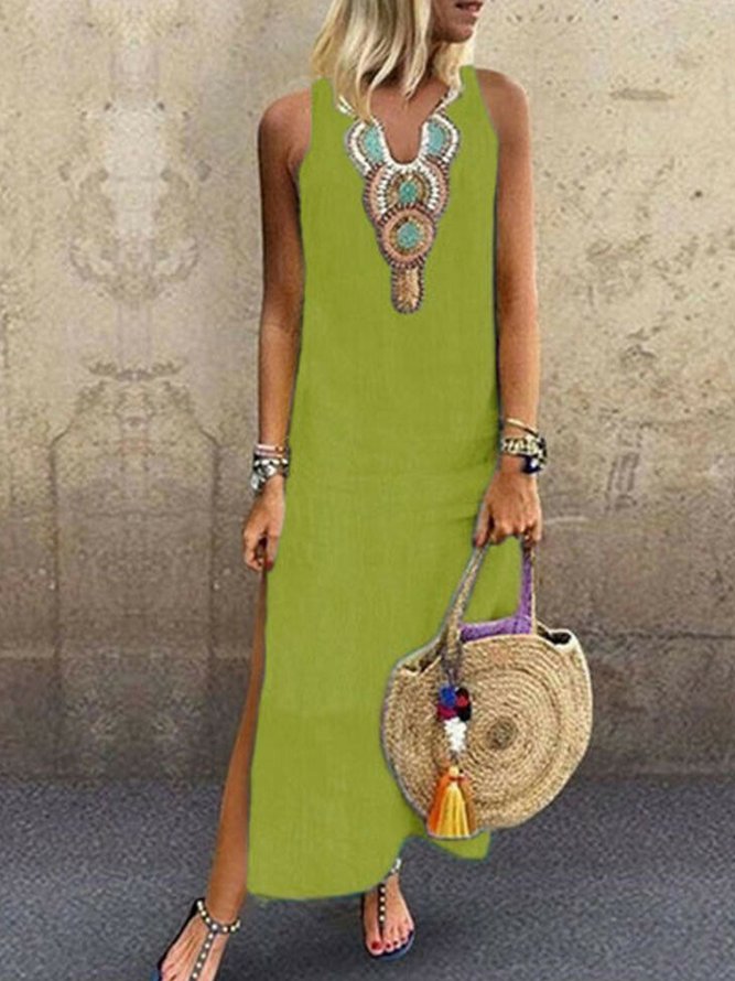 V Neck Floral Tribal Casual Mexican Dress
