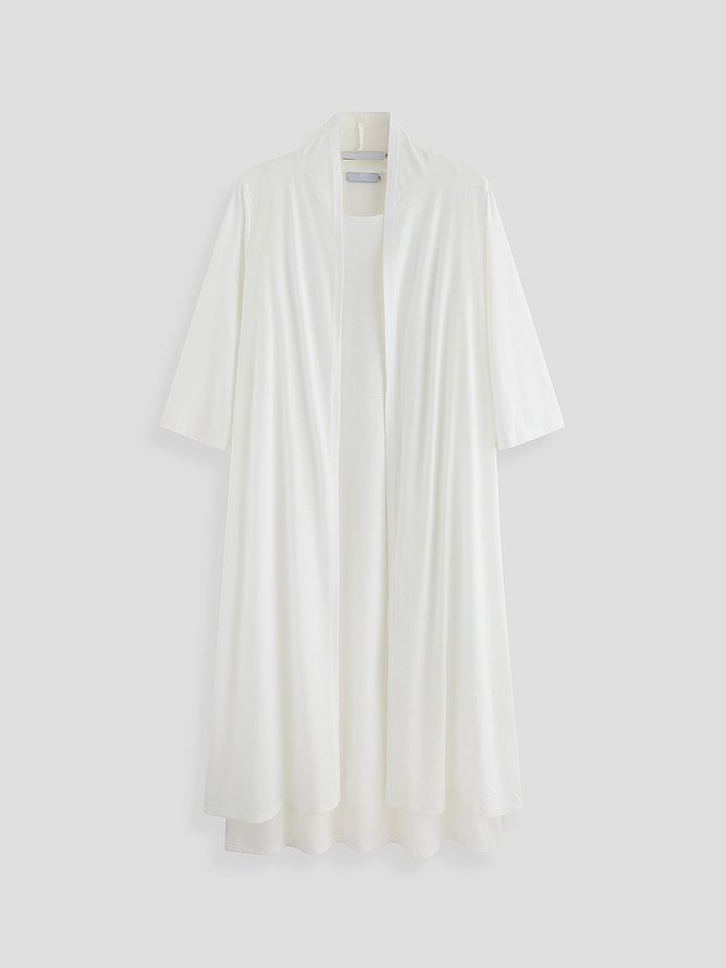 2PCS Round Neck Solid Casual Dress & Cardigan
