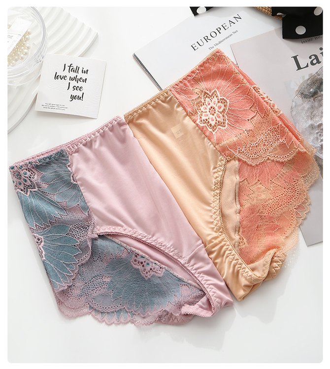 Breathable High Elastic Sexy Exquisite Lace Mid Waist Panties