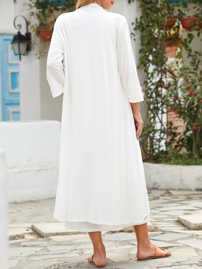 2PCS Round Neck Solid Casual Dress & Cardigan