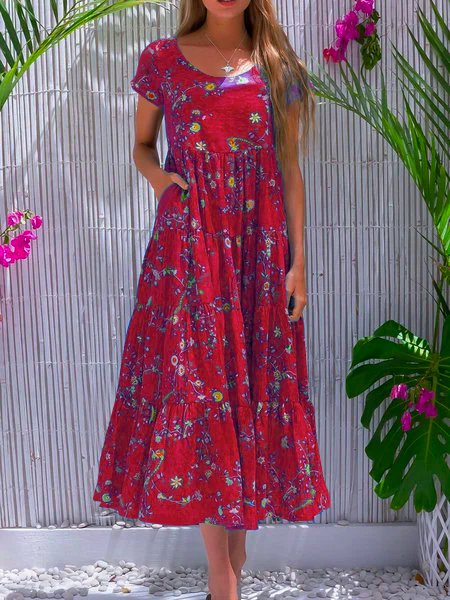 Blue Cotton-Blend Sleeveless Casual Weaving Dress
