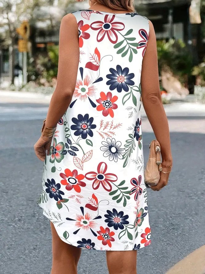 Loose Casual Crew Neck Floral Dress