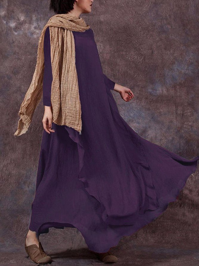 Crew Neck Women Casual Daytime Big Hem Dress Weaving Dress