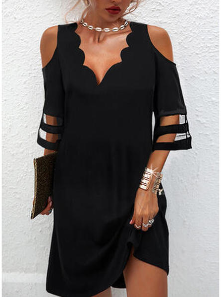 V Neck Plain Vacation Short Sleeve Knit Midi Prom Dress