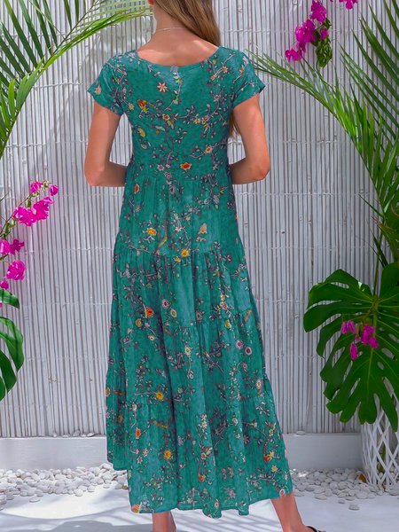 Blue Cotton-Blend Sleeveless Casual Weaving Dress