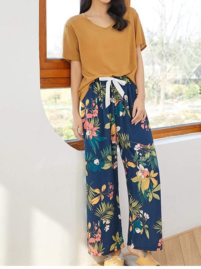 Breathable Comfortable Floral Casual Loose Pajama Set