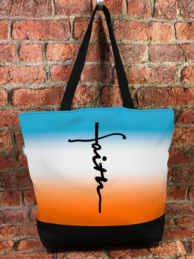 Faith Slogan Ombre Linen Shoulder Bag Large Capacity Tote Bag