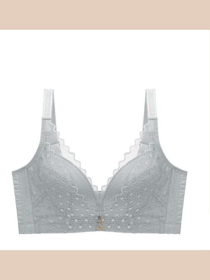 Lace Polka Dot V Neck Simple Bra Casual Bra Plus Size