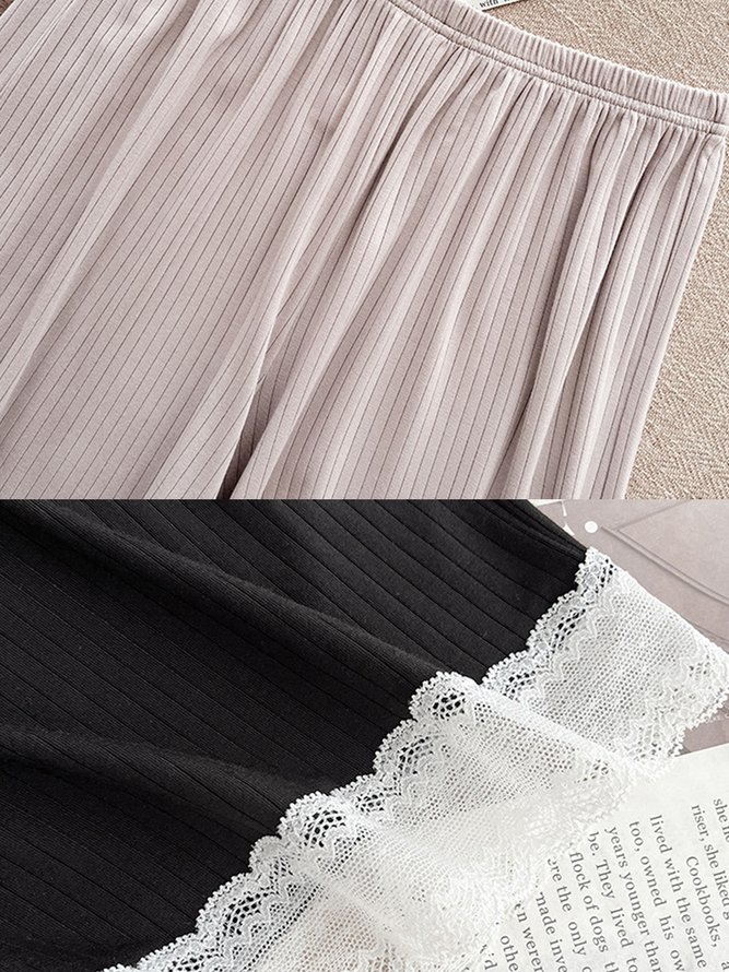 V Neck Lace Casual Homewear Set