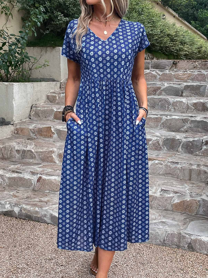 V Neck Casual Loose Dress With No Belt
