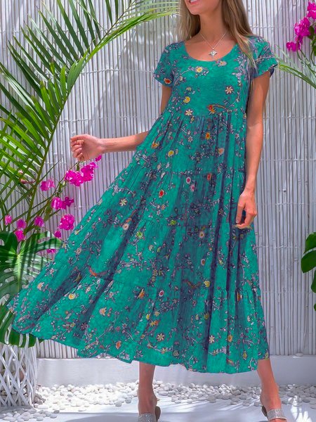 Blue Cotton-Blend Sleeveless Casual Weaving Dress