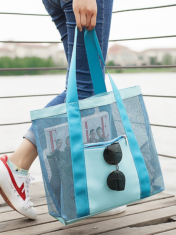 Vacation Beach Mesh Nylon Shoulder Tote Bag Women's Large Capacity Storage
