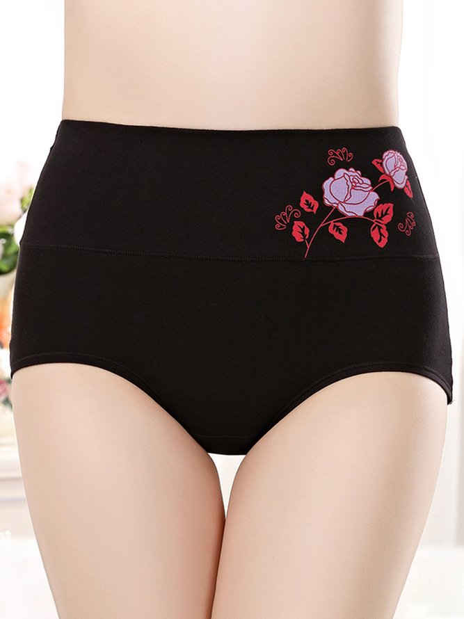 Floral Cotton High Waist Briefs