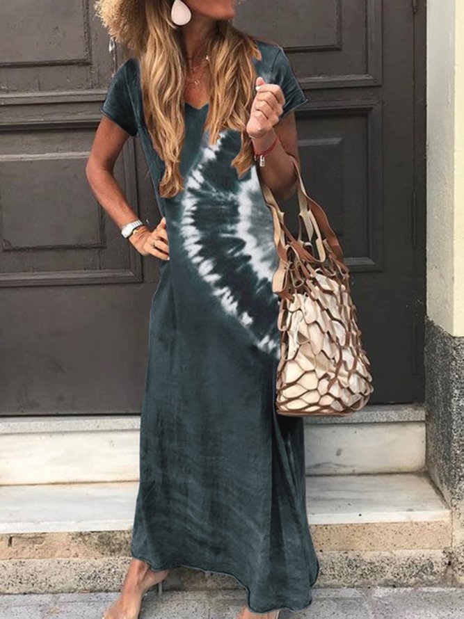 Ombre/tie-Dye Short Sleeve Knitting Dress