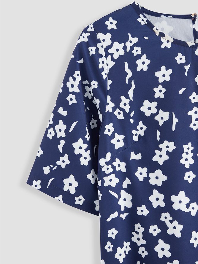 Ditsy Floral Round Neck Casual Midi Dress