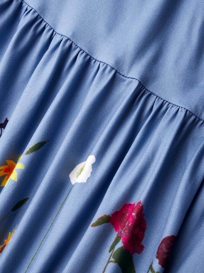 Round Neck Floral Casual Midi Dresses