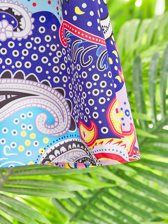 Tribal Boho V Neck Loosen Short Tunic Dress