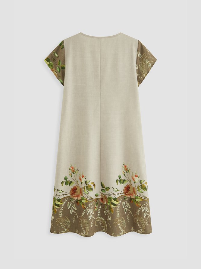 V Neck Floral Vacation Mini Dress