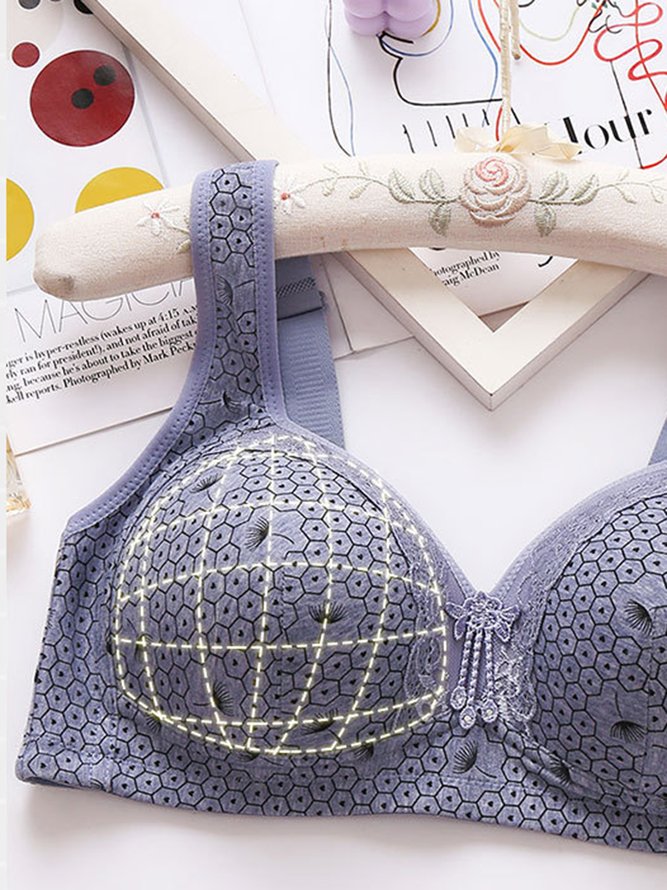Lace Geometric Printing Casual Cotton C&D Cup Bra & Bralette