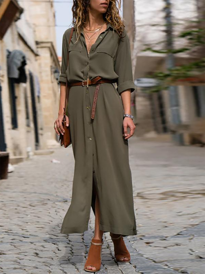Shawl Collar Shift Women 3/4 Sleeve Paneled Spring Dress