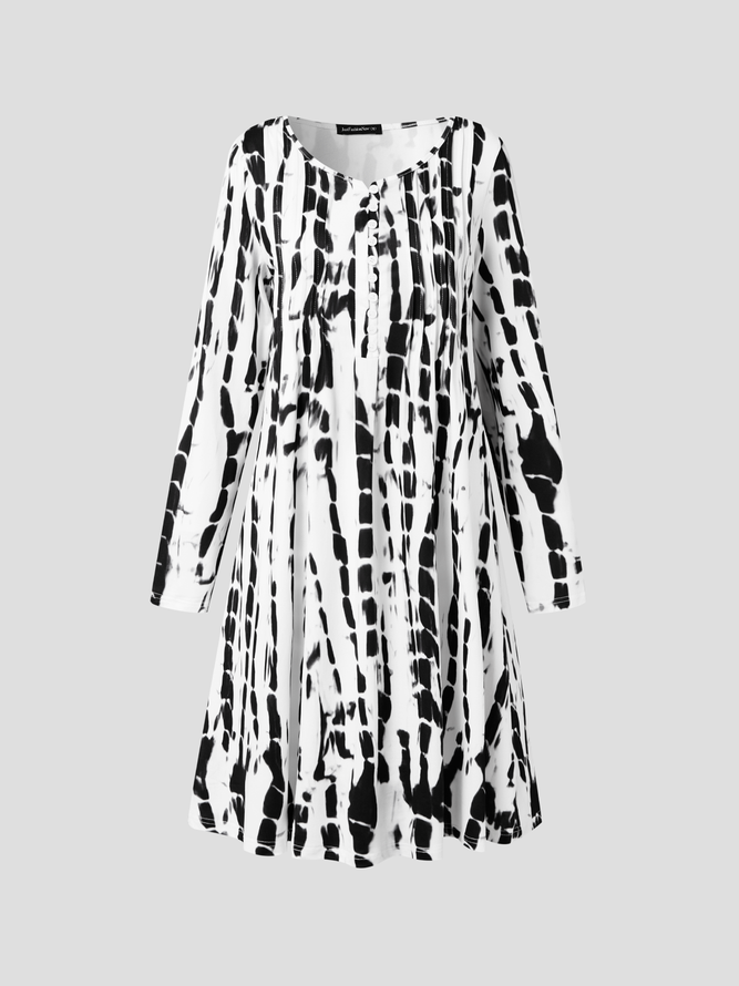 V Neck Geometric Casual Autumn Natural Daily A-Line Dress