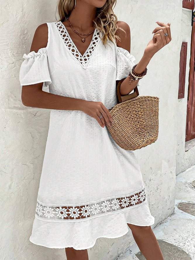 Womens Elegant V Neck Loose Plain Dresses