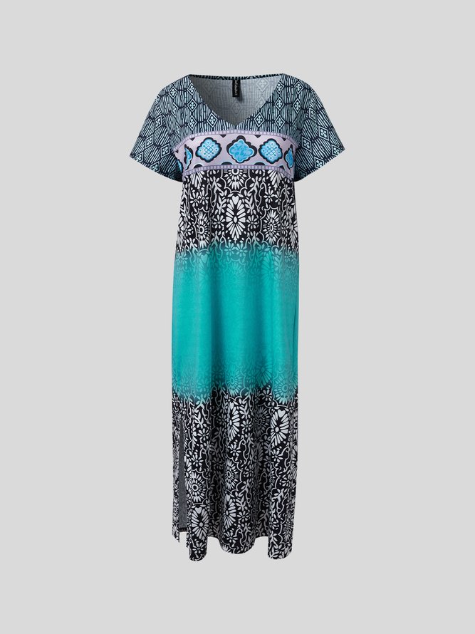 Ombre Crew Neck Casual Loose Dress