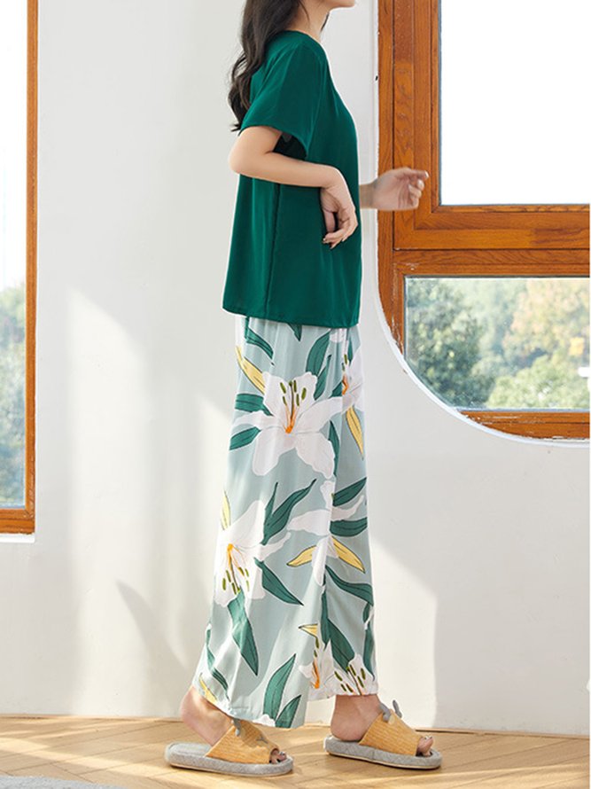 Breathable Comfortable Floral Casual Loose Pajama Set