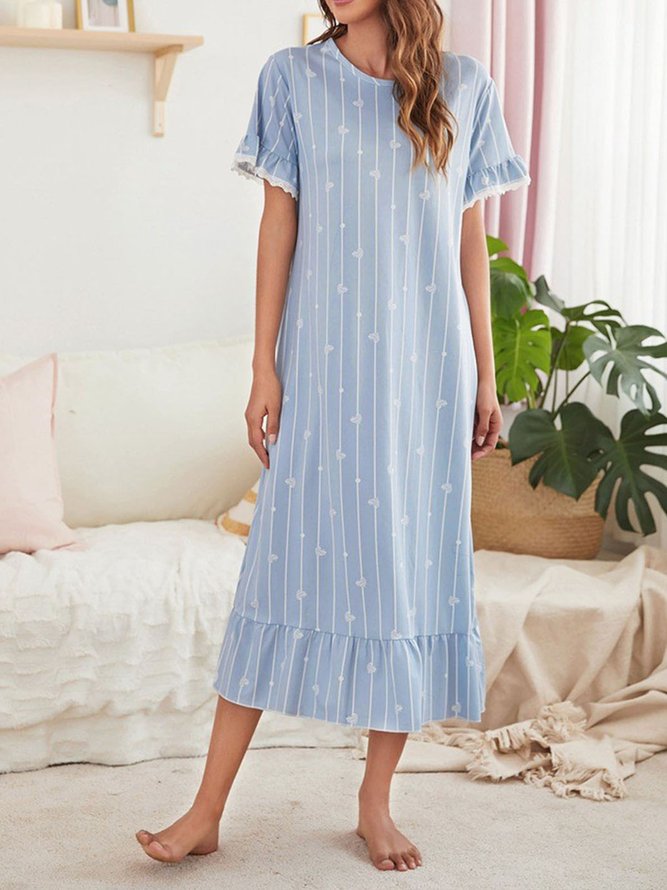 Lace StripedPrinted Knitted Loose Nightdress
