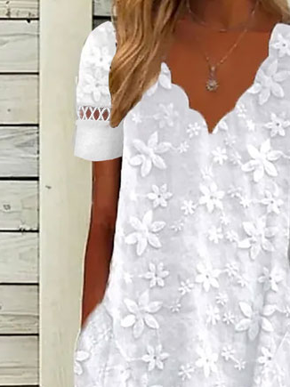 V Neck Lace Linen Lace Dress