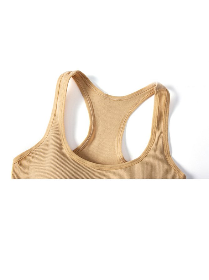 Casual Crew Neck Plain Sports Bra
