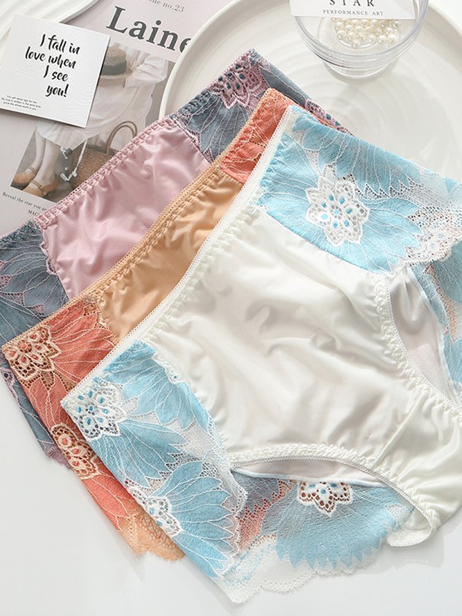 Breathable High Elastic Sexy Exquisite Lace Mid Waist Panties