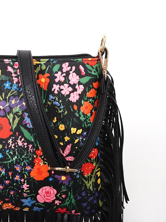 Retro Leather Tassel Flower Pattern Diagonal Shoulder Bag Western Ethnic Women's Bag