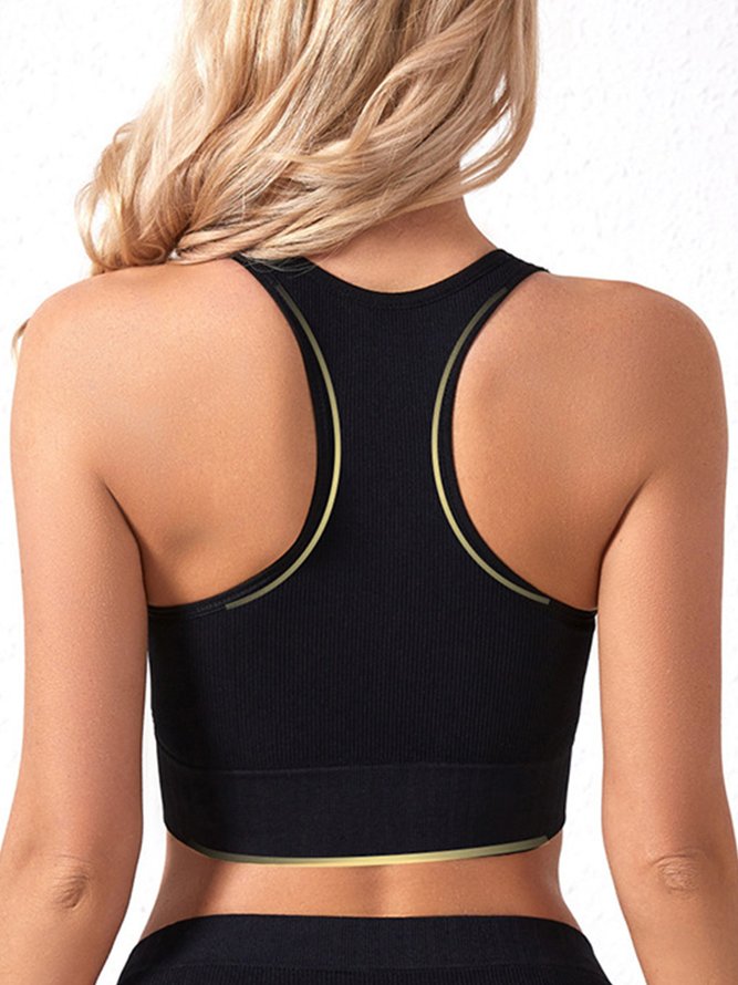 Casual Crew Neck Plain Sports Bra