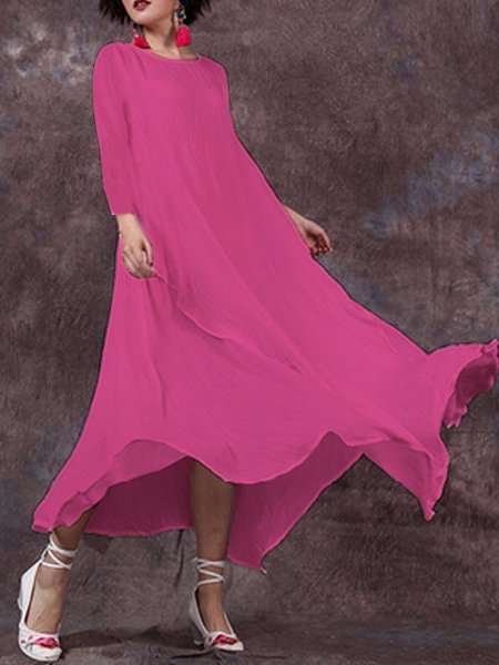Crew Neck Women Casual Daytime Big Hem Dress Weaving Dress