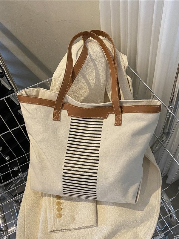 Casual Striped Pattern Large Capacity Tote Shoulder Bag Women