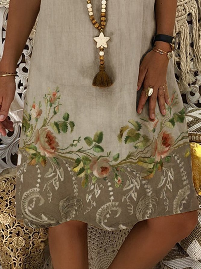 V Neck Floral Vacation Mini Dress