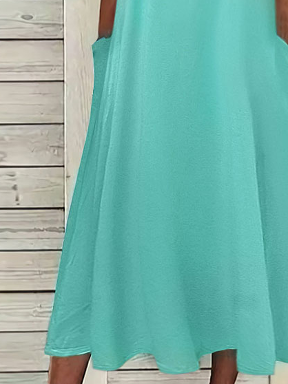 Women's Half Sleeve Scoop Neck Lace Stitching Midi Dress