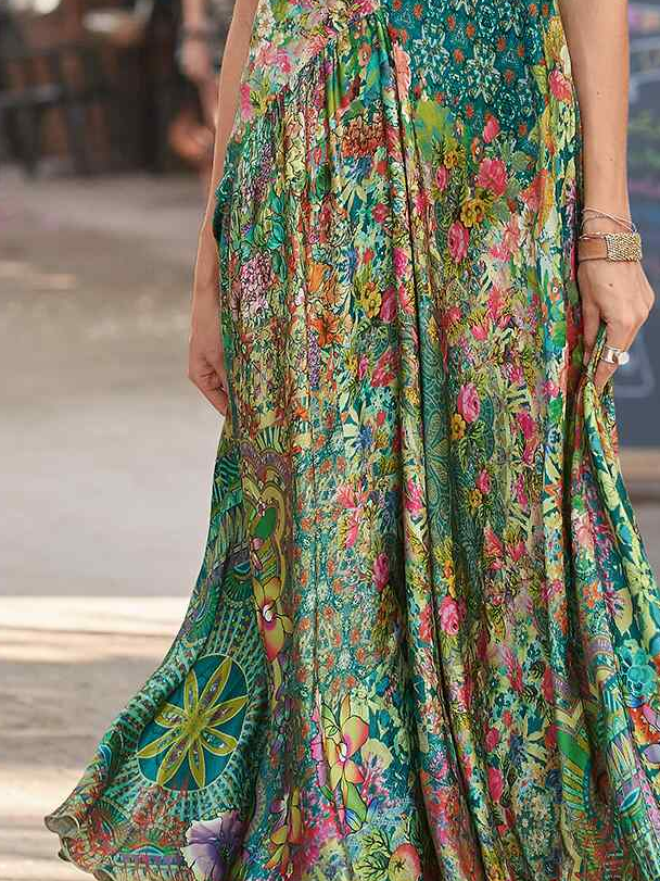 Casual Loose Floral Crew Neck Dress