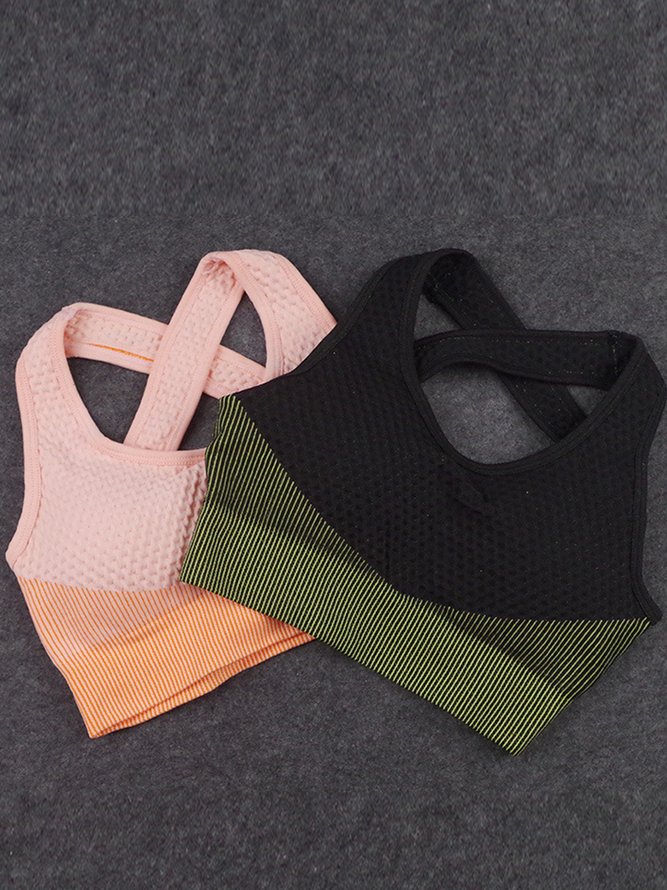 Vest style seamless yoga clothes knitted jacquard fitness suit Set Speed dry sports bra