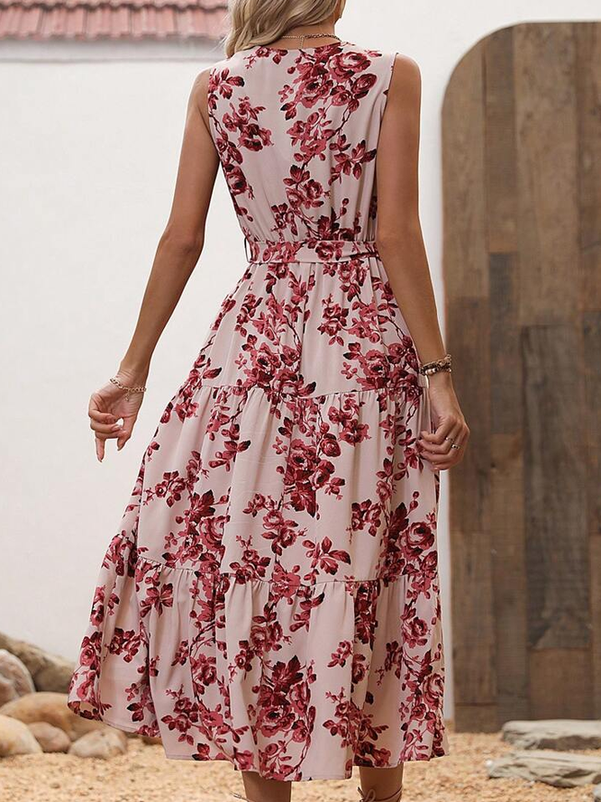 Loose Floral Casual Lace-Up Dress