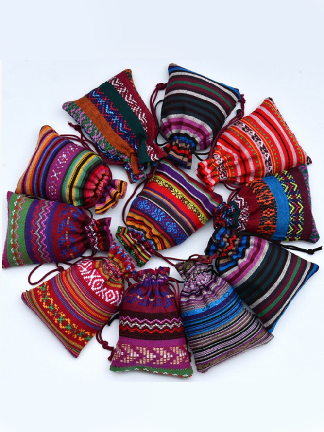 Vintage Print Ethnic Cotton Sack Bag Drawstring Drawstring Storage Bag