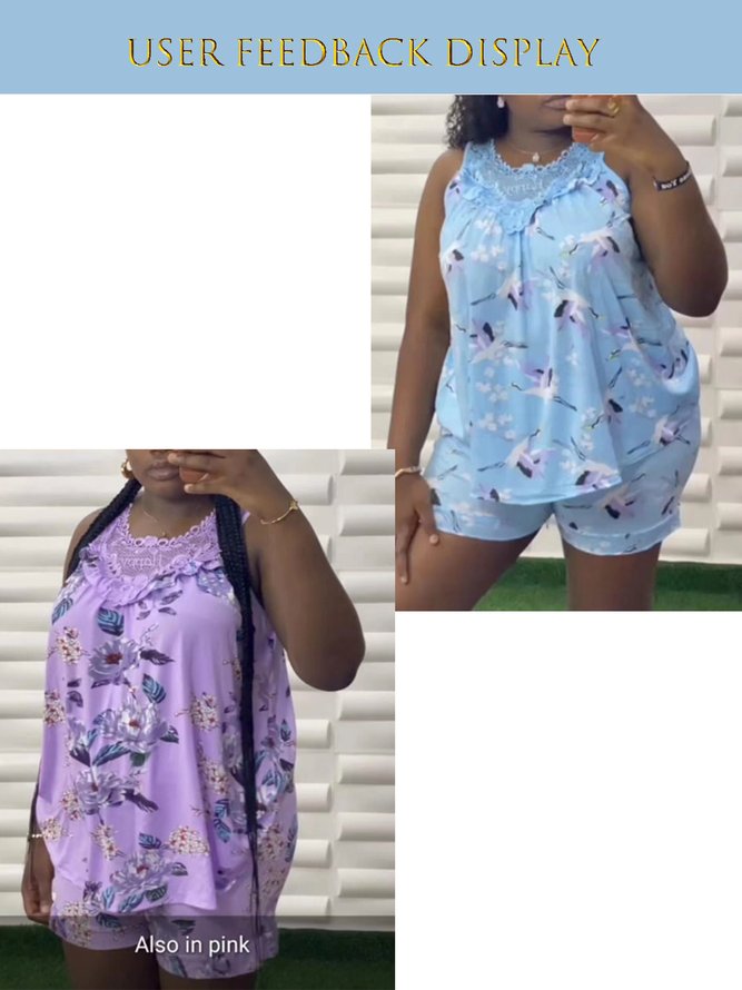 Breathable Comfort Style Lace Floral Elegant Romantic Pajama Set