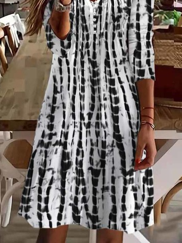 V Neck Geometric Casual Autumn Natural Daily A-Line Dress