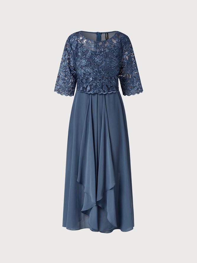 Round Neck Lace Swing Elegant Occasion Formal Wedding Guest Midi Prom Dress
