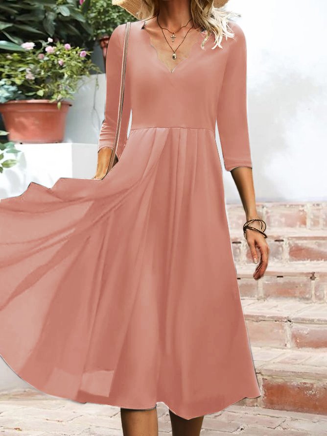 V Neck Elegant Black Slim Fit Knit Midi Prom Dress
