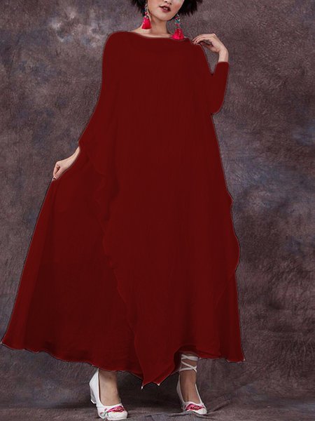 Crew Neck Women Casual Daytime Big Hem Dress Weaving Dress